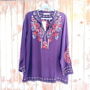NWT Embroidered Purple Long Sleeve Mexican-style Peasant Top, XL